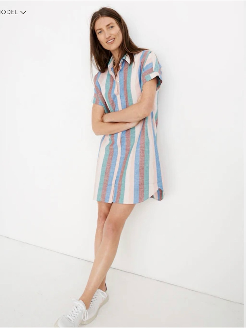 Madewell Short-Sleeve Striped Shirt Dress in Blue, Pink & White